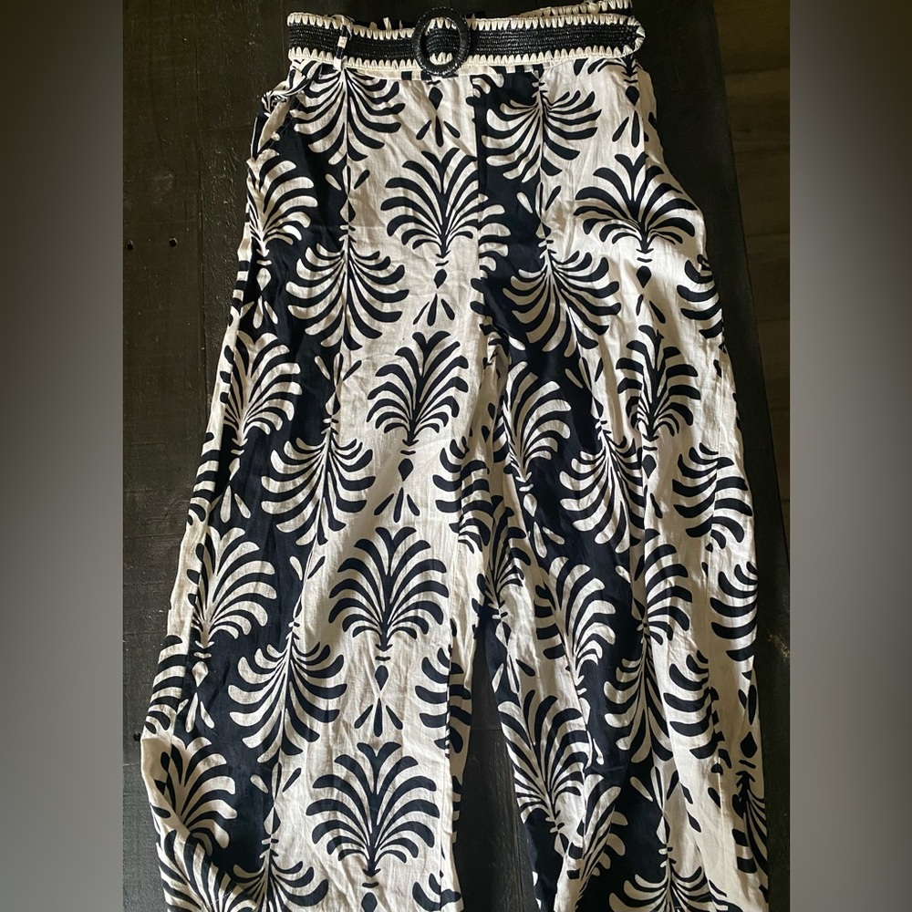 Rachel Zoe Black and White Linen Blend Pants size XL